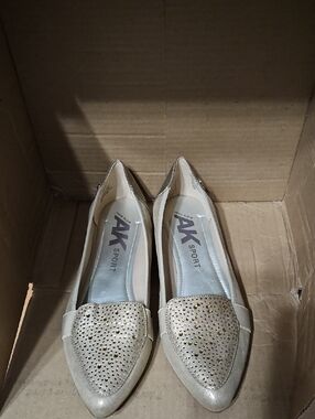 Anne Klein Sport Metallic Champagne Pointed Toe Flats with Crystal Accents